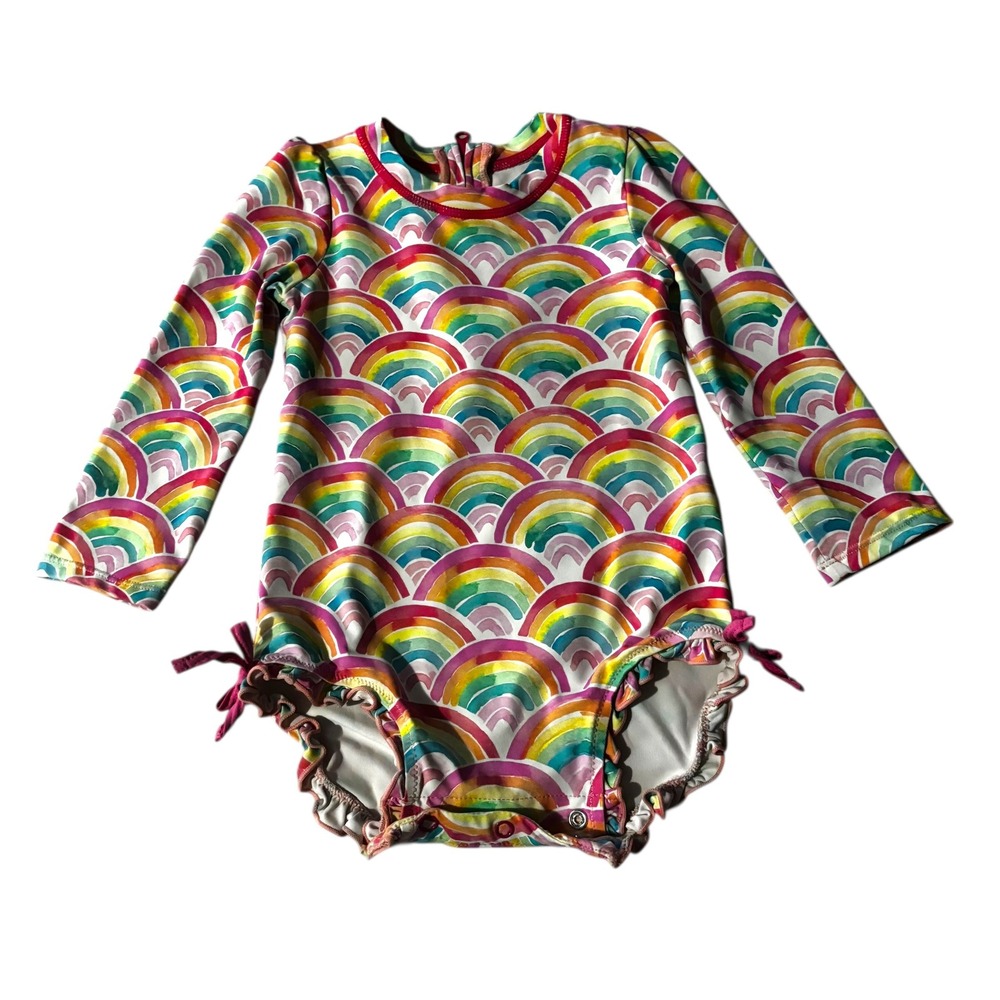 Hatley‎ Baby Rash Guard Swimsuit 12-18 M Rainbow Print Long Sleeve Easy Change